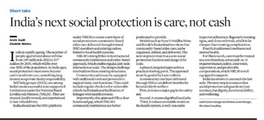 The Hindu BusinessLine Short take: 'India's next social protection is care, not cash'