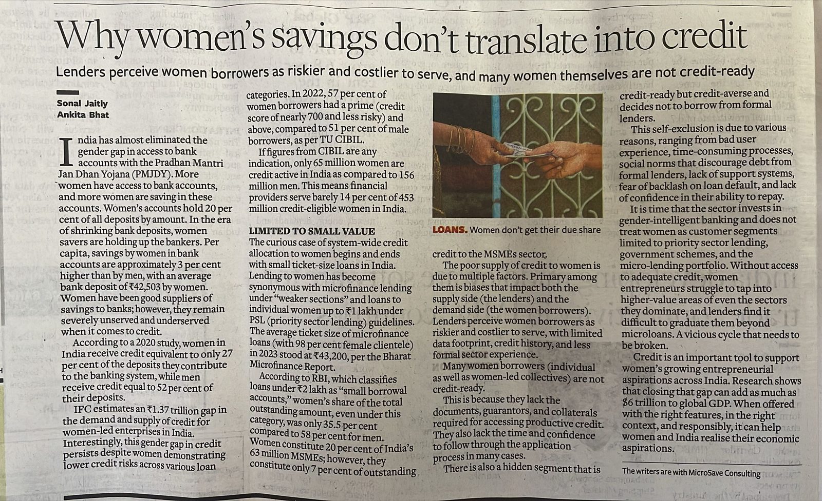 The Hindu BusinessLine page: 'Why women's savings don't translate into credit'